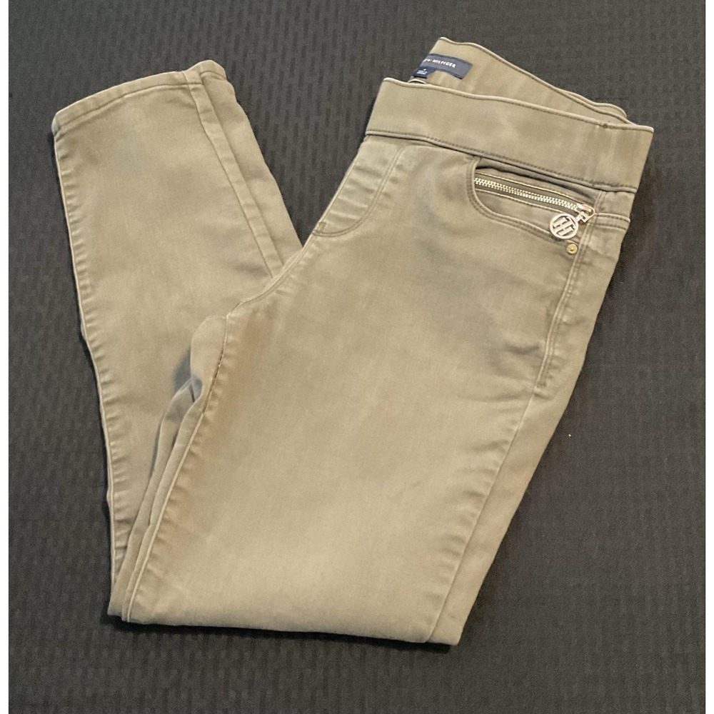 Tommy Hilfiger Pants Womens 4 Brown Pull On Jegging Stretch Zip Pocket Logo